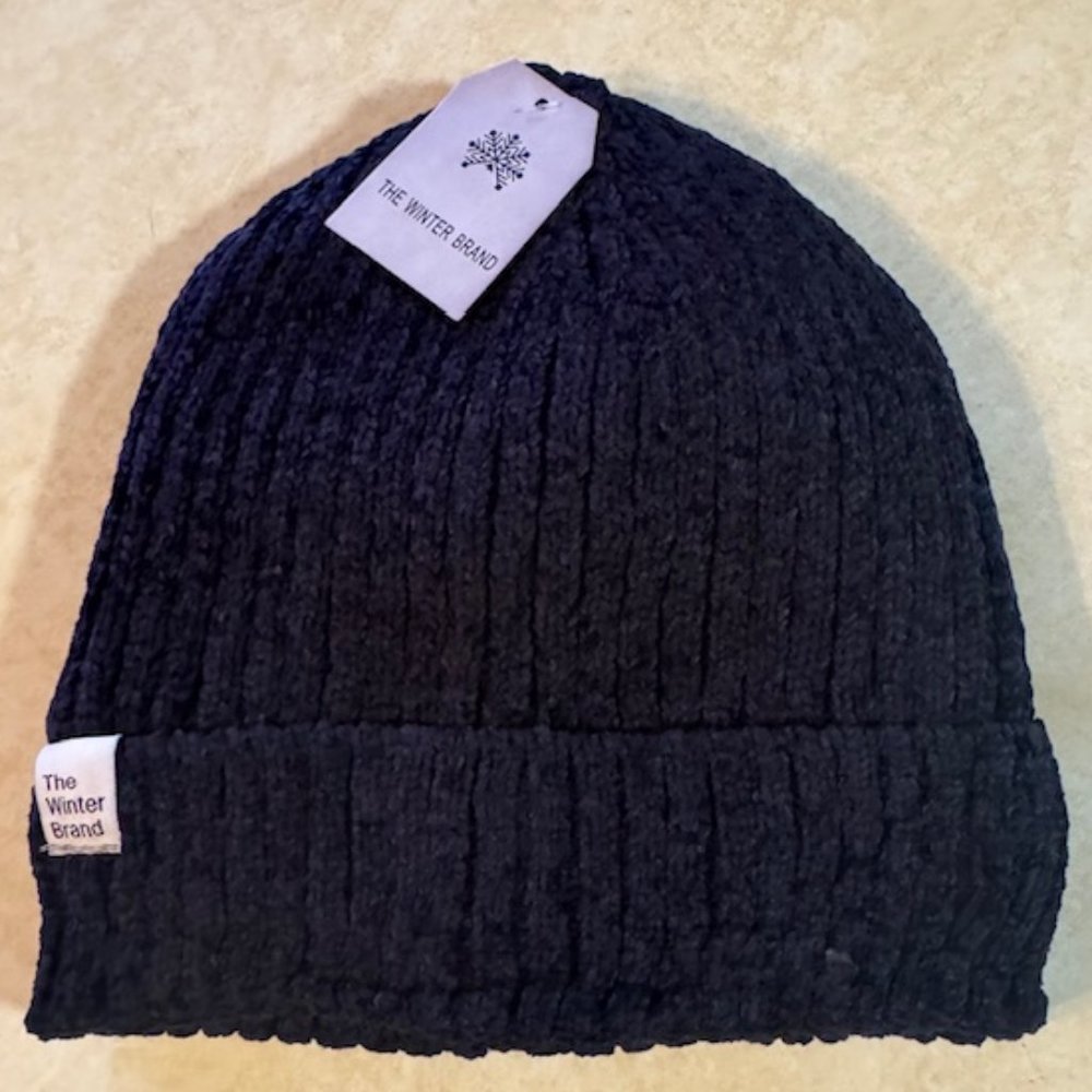 NWT The Winter Brand Navy Chenille Beanie Hat